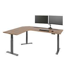 L-Shape Electric Standing Desk light walnut
