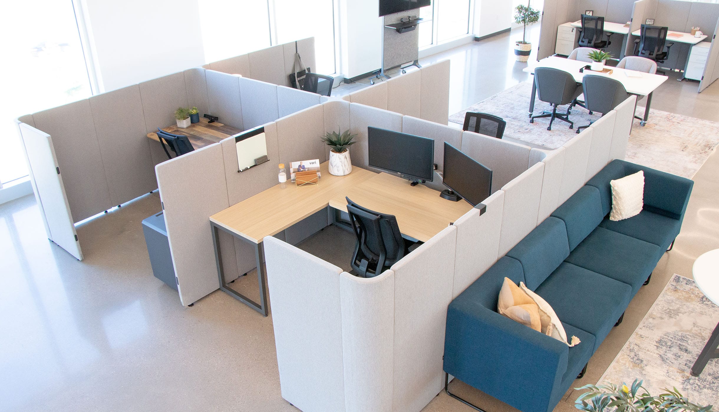 overhead view of cubibles in a workspace