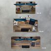 Overhead of view of the three electric standing desk sizes, forty-eight by thirty, sixty by thirty, and seventy-two by thirty.