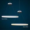 color comparison of  warm white and natural white halo pendant